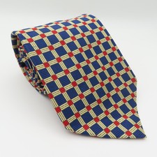Paul Fredrick Tie Silk Blue Red Yellow Checked 4" Wide 55" Long USA