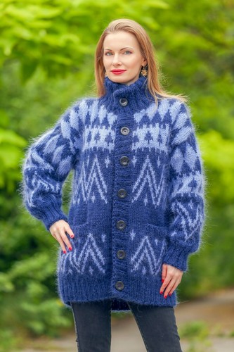 Blue mohair sweater cardigan Norwegian 