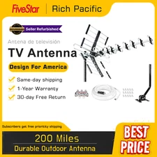 Outdoor HDTV Antenna Amplified Digital 4K 1080P VHF UHF FM + Splitter & Pole