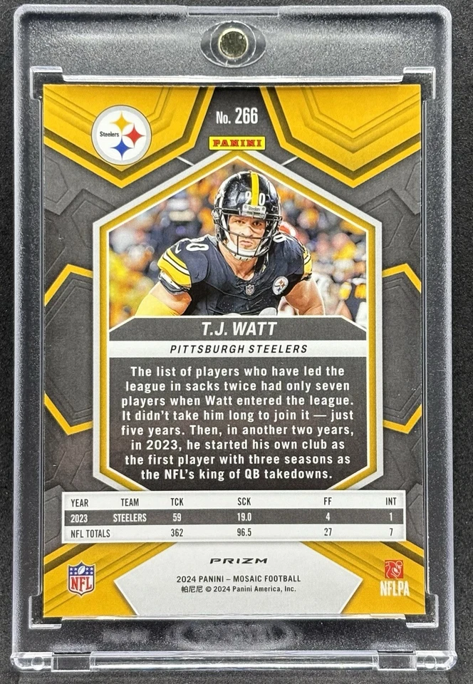 T.J. Watt RARE BLUE MOSAIC REFRACTOR INVESTMENT CARD SSP PANINI STEELERS MINT - Image 2 of 2