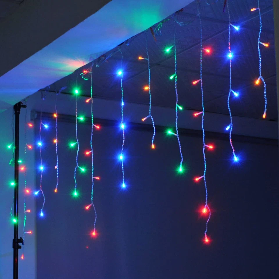 96-480 LED Hanging Icicle Curtain Lights Outdoor Fairy String Xmas Wedding Lamp - Image 4 of 4