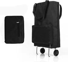 "Folding Shopping Cart with Wheels Metal Utility Cart Grocery Wagon Cart Laundry