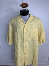 Tommy Bahama Mens Sz XL Yellow Check Linen Camp Shirt Chest Pocket