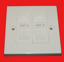 FLAT RJ45 + 2 CAT6 MODULES Double Face Plate Ethernet Network 2 Port Wall Socket