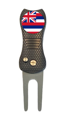 Hawaii State Flag Golf Ball Marker + Premium Switchblade Divot Tool