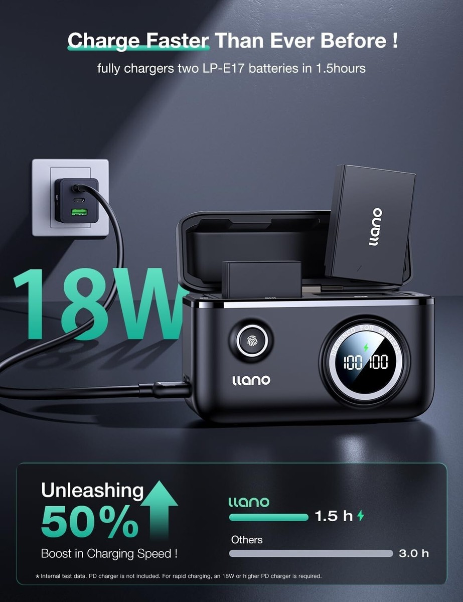 Batterie Rapide LP-E17 Per Canon - Set Da 2 Con Caricatore 18W USB-C - Foto 10