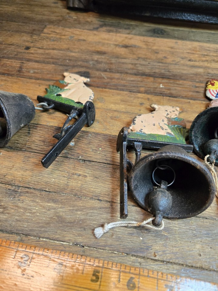 Old Wall Mounted Chicken Pig Bird Horse Bells Ringer Vintage Cast Iron