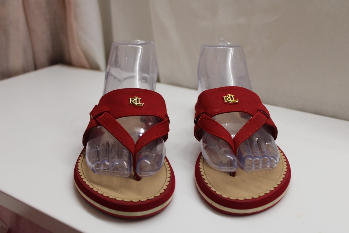 RALPH LAUREN RL ROSALIND RED FLAT SLIP-ON THONG SANDALS US