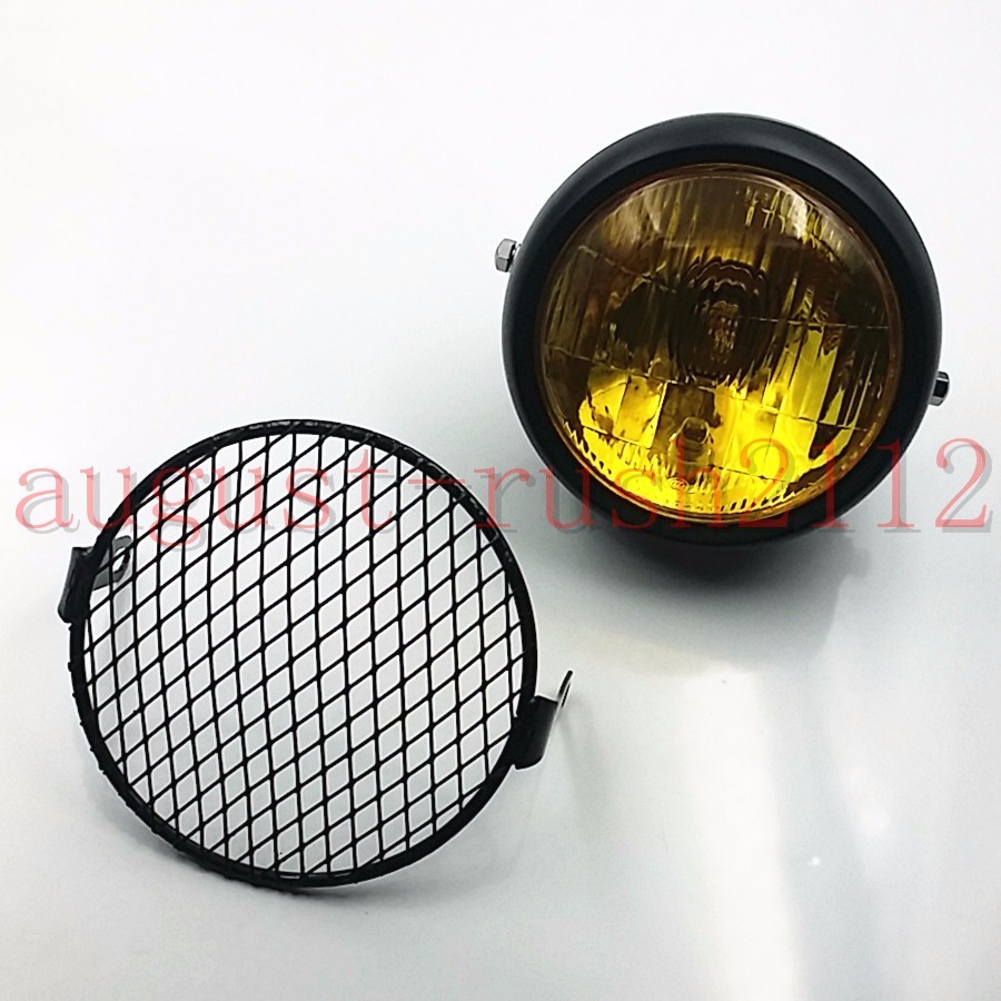 Retro Motorcycle Side Mount Headlight With Grill – 6.4" Black For Cafe Racer / Bobber
