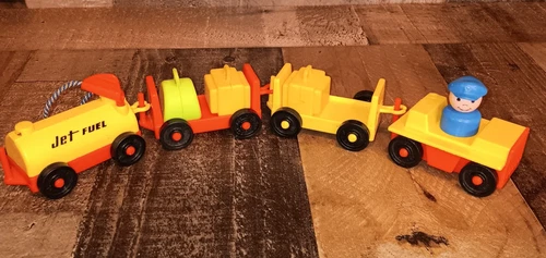 Vintage Fisher Price Little People Airport Baggage Cart Fuel Pilot Baggage READ