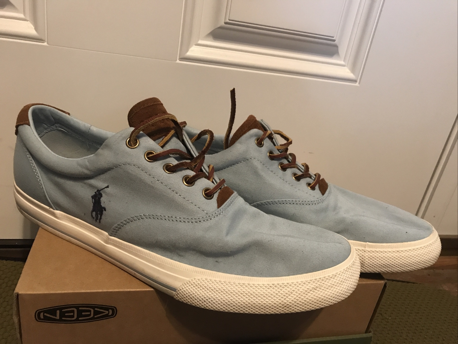 Scarpe POLO RALPH LAUREN Vaughn taglia 13D blu chiaro navy pony uomo tela