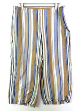 j.jill striped wide leg cropped pants tan blue white size large linen blend