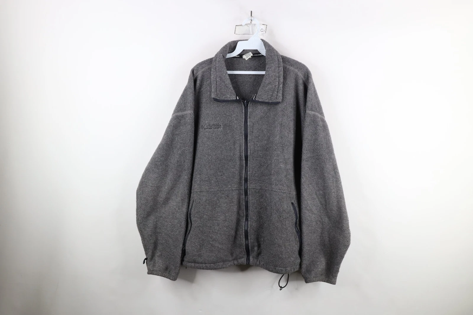 Vintage 90s Columbia Mens XL Spell Out Faded Full Zip Fleece Jacket Gray USA