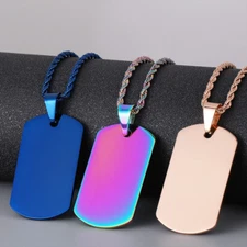 Lucky Military Dog Tag Pendant Electroplated Stainless Steel Necklace Chain 24''
