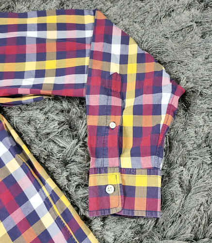 Jack Spade Shirt Mens Large Red Yellow Plaid Cotton Long Sleeve Button-Up Flaws - Picture 14 of 19