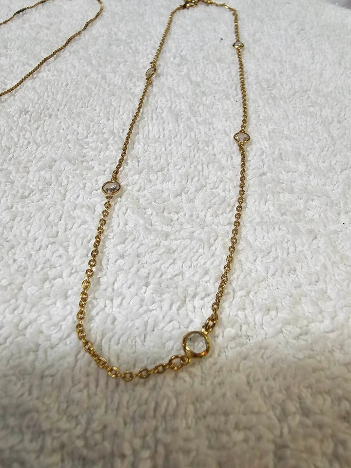 2 акцента визитной карточки ожерелье прозрачный камень золотой тон 14 1/2 дюйма - Изображение 3 из 4