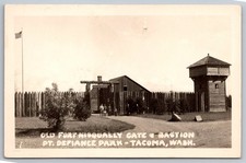 Entrance gate and Bastion at Fort Nisqually, Tacoma, Washington RPPC Postcard