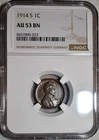 NGC AU-53 BN 1914-S Lincoln Cent, Razor-Sharp w/ Strong Mint Luster!