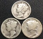 Key 1921, 1916 & 1931 Mercury Silver Dimes, AG-F. Low Bid! H81
