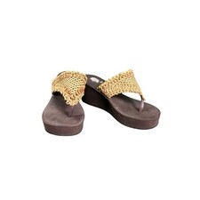Yellow Box Womens Gold Woven Macrame Platform Wedge Thong Sandals Brown 9