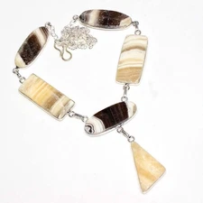 925 Silver Plated Large Zebra Calcite Necklace Jewelry Size 19" GW