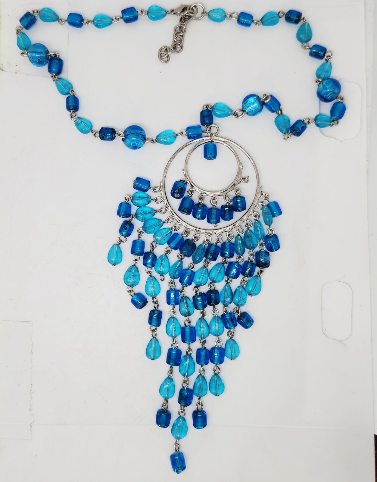 Vintage Murano Glass Blue Cobalt Chandelier Waterfall Bib Statement Necklace