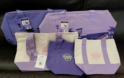 Trader Joe s Reusable Bags NEW Lot Purple Insulated 8 Gallon Large & Mini Canvas