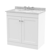 Nuie Classique 800mm Basin Vanity Unit Satin White 3 Tap Hole Marble Top Unit