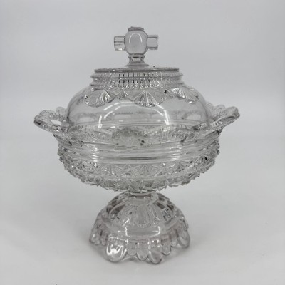 Belmont Glass Works Pattern Daisy Button covered pedestal Candy Dish Lid Flaw