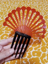 Vintage red and black Spanish mantilla plastic hair comb fan shaped AS IS