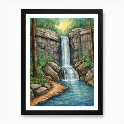 Wasserfall im Wald Kunstdruck gerahmt Wandbild Poster Leinwanddruck Bild