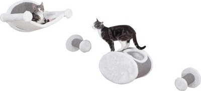 Wall Mounted Cat Tree Lounge Set with Condo Hammock and Scratching Post