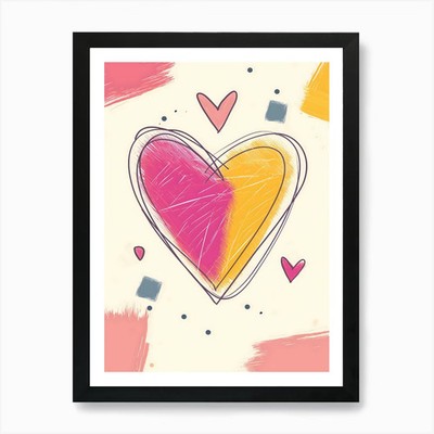 Herz mit Malstrichen Kunstdruck gerahmt Wandbild Poster Leinwanddruck Bild