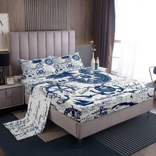 Anchor Decor Set Full Size Rudder Print Bed Sheets Set Nautical Themed Sheets...