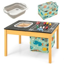 4-in-1 Kids Sand and Water Play Table with Storage Bin Foldable Wooden Black