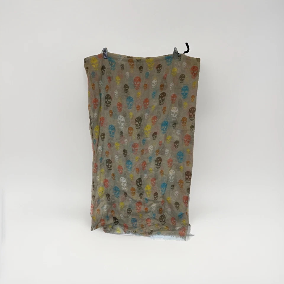 Mujer Beige Calavera Bufanda Color Neutro Colorido Calaveras Estampado 44"x72" OS Foto 2 de 3