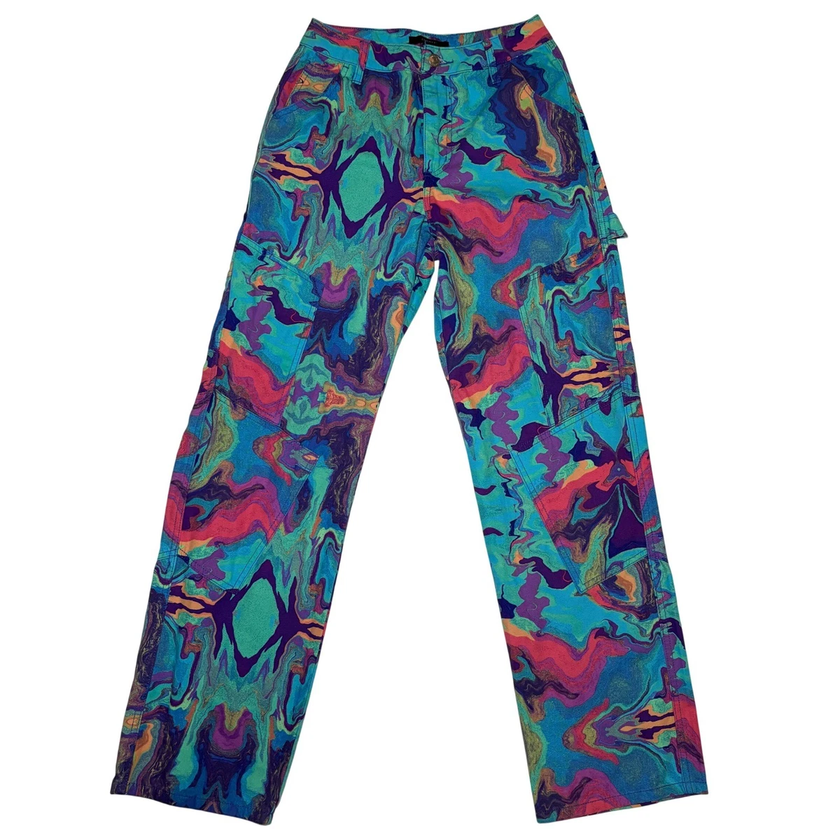 Pantalones cargo Forever 21 psicodélicos mármol remolino pequeños trippy Y2K carpintero AOP
