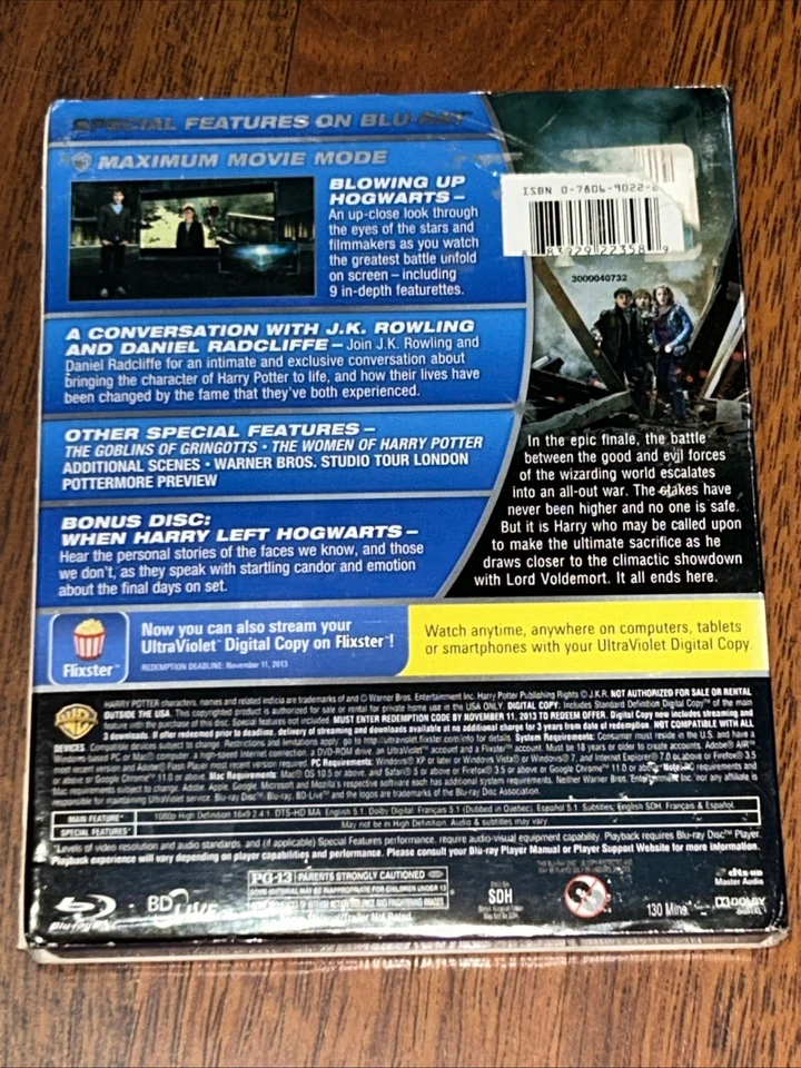 HARRY POTTER AND THE DEATHLY HALLOWS PART 2 Blu Ray DVD Digital DISC SET SEALED - Image 2 of 2
