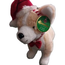 FAO Schwarz Sparklers Wear and Share 12" Plush Corgi with Santa Hat Headband NWT