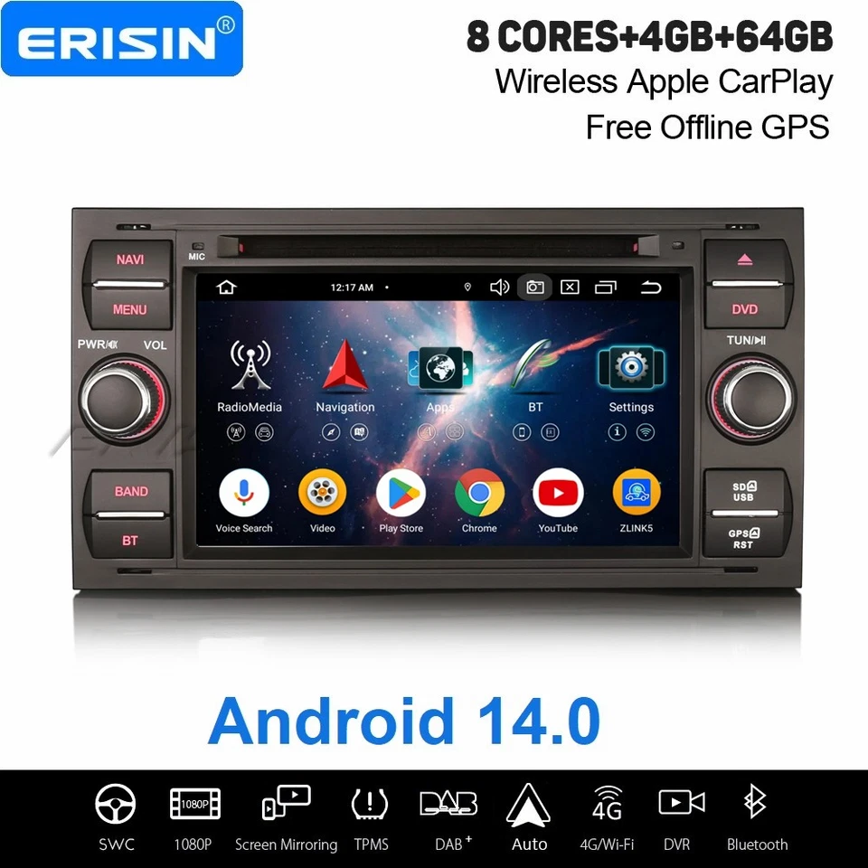 Android 14 DAB+ Autoradio CD Navi Ford Focus Kuga C/S-Max Transit Connect Fiesta - Bild 1 von 4
