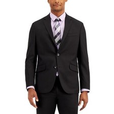 Kenneth Cole Mens Slim fit Suit Jacket Blazer 46 L Black Solid Stretch