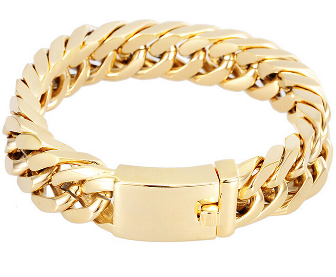 95G HEAVY MEN`S BIKER STAINLESS STEEL CUBAN CURB LINK GOLD