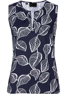 Blusentop Gr. 40 Dunkelblau Weiß Allover Damen Bluse Shirt Top ohne Ärmel Neu*