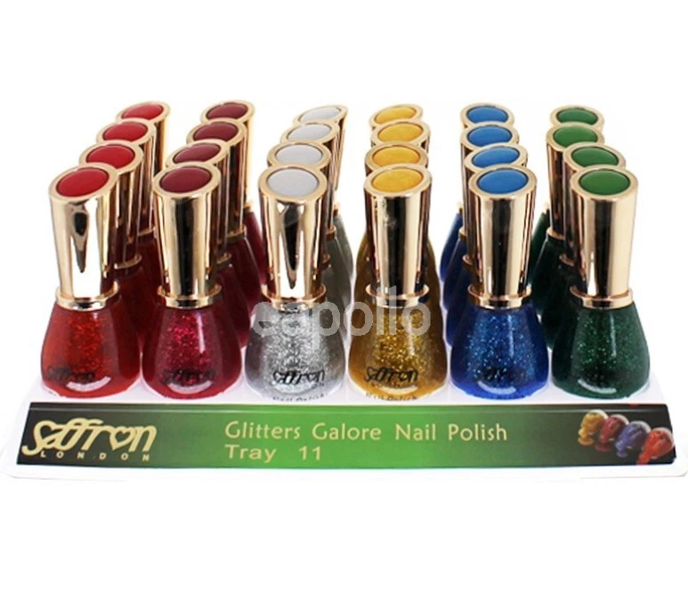 Saffron Glitter Nail Polish Varnish 6 Bottle 10ml Pack Silver Gold Red Green