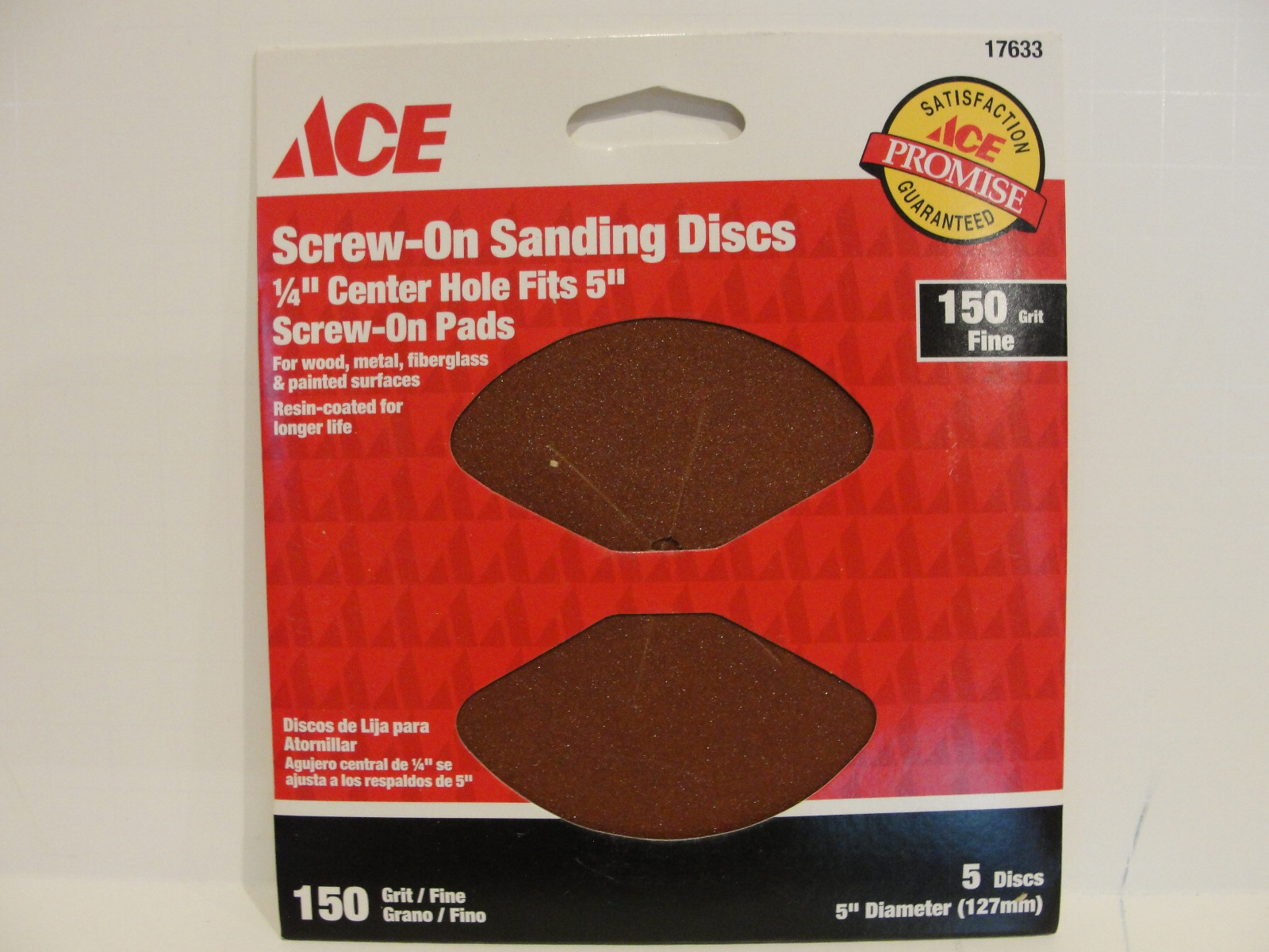ACE ScrewOn Sanding Discs 150 Grit Fine, 5 Discs, 17633 *New