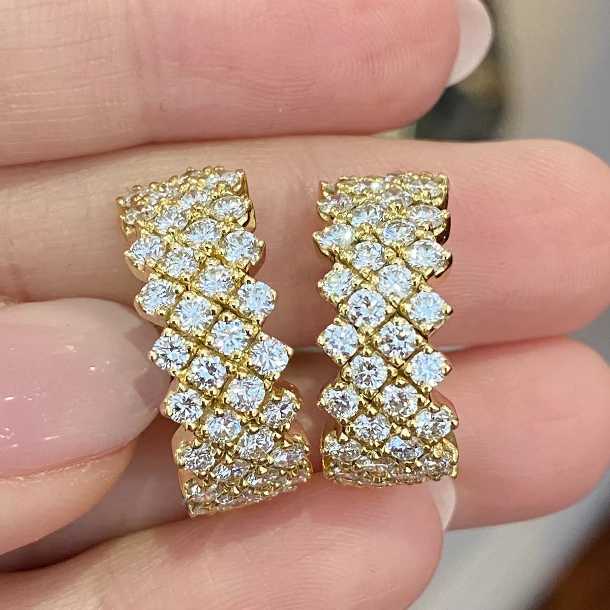 Four Row Half Hoop Diamond Earrings 3.60 cttw in 18k Yellow Gold HM2145AS