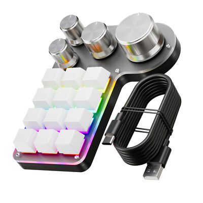 Programmable Macro Keyboard 12-Keys 4 Knob Gaming Keypad with USB Wired+ S7P1