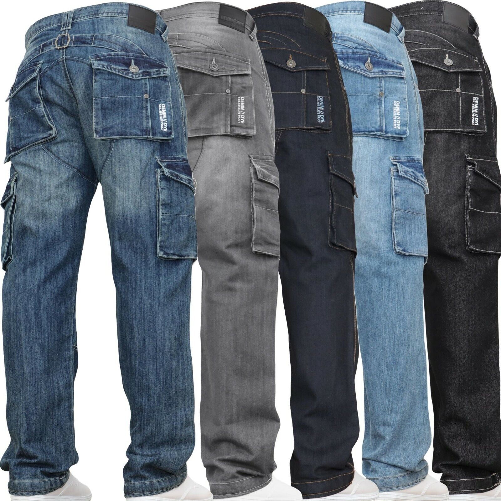 Mens Combat cargo Jeans Work Casual Denim Pants Mechanics Trousers DENIM &  DYE