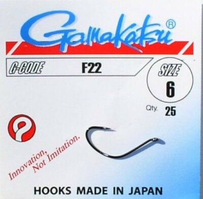 Gamakatsu FLY HOOKS F22, 25 Stück Fliegen-Haken Gr. 6,8,10,12,14,16 Öhr-Haken