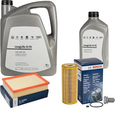 BOSCH Inspektionspaket 6 L VW Motoröl 0W-30 Longlife III FE für Caddy II Kombi - Bild 1 von 4